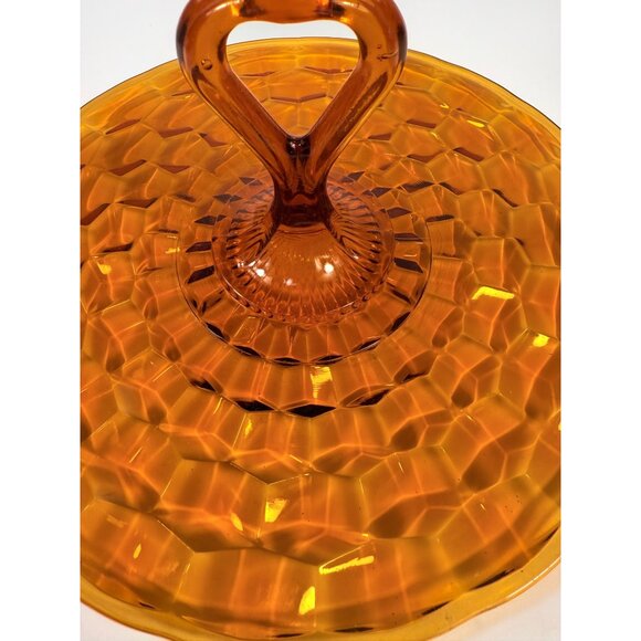 Amber Serving Tray With Handle | Indiana Colony Cubist Bube Diamond Pattern 12" - Picture 8 of 16